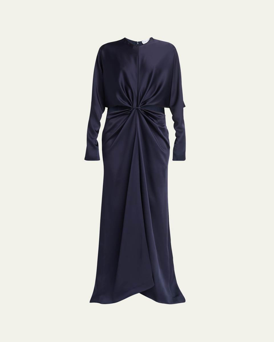Twist-Front Satin Cutout Gown
